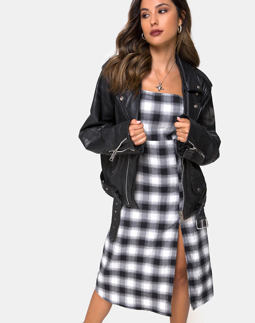 Kaoya Dress in Plaid Black White - Awmao
