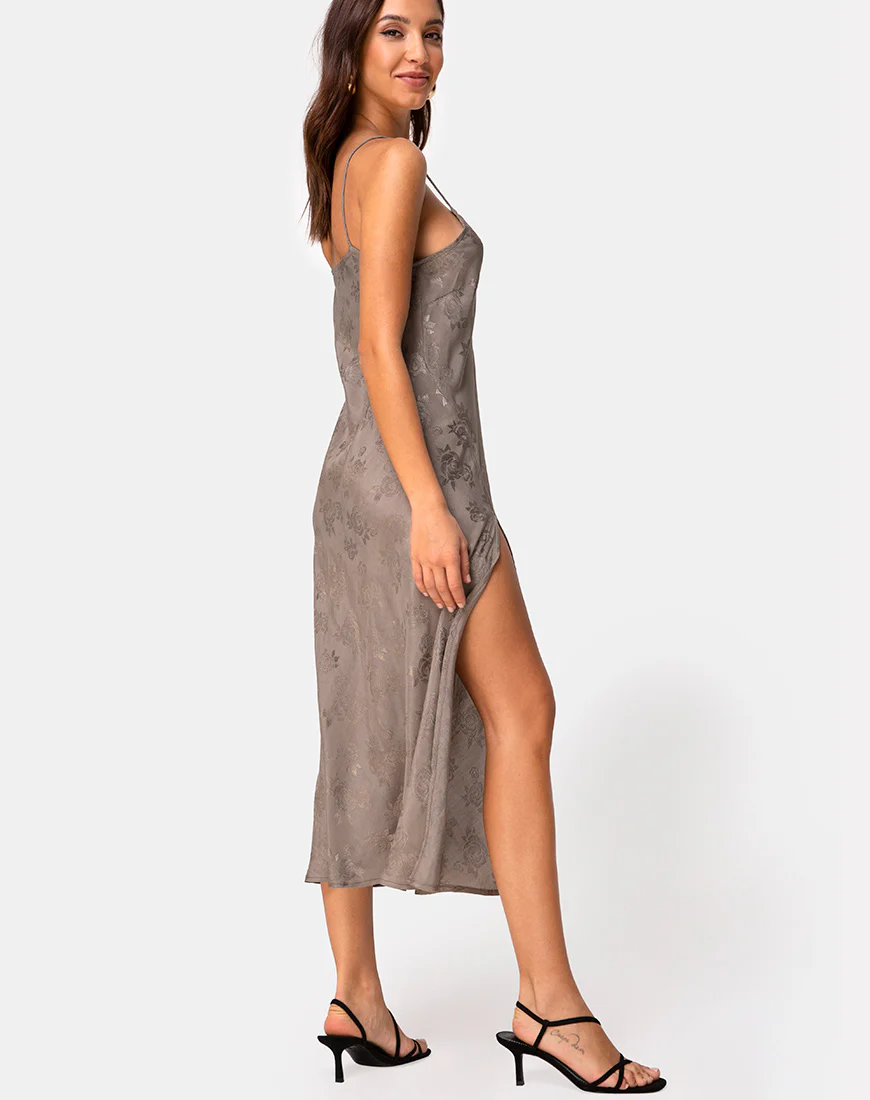 Quinty Dress in Satin Rose Silver Grey - Awmao