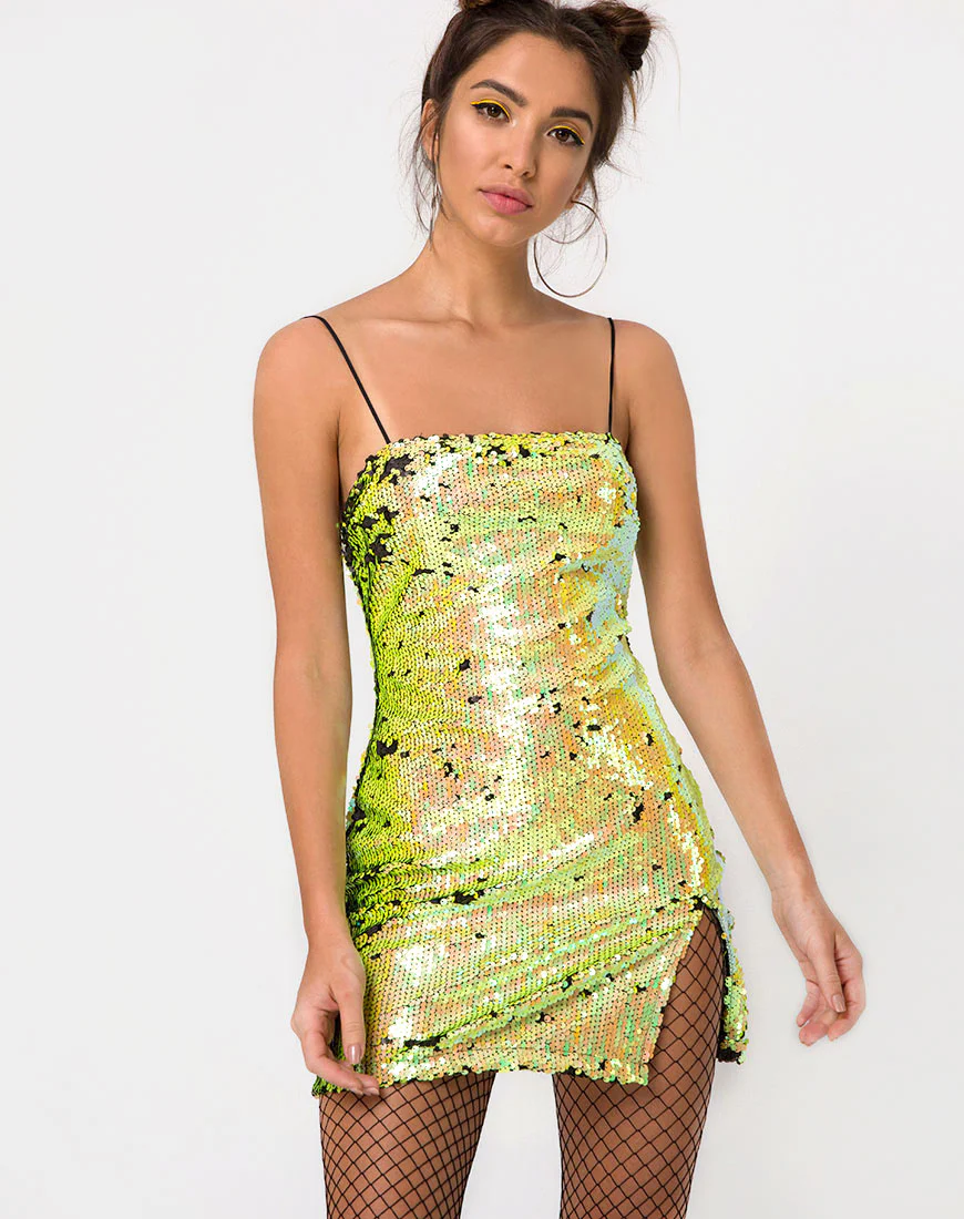 Lucky Bodycon Dress in Citrus Black Sequin - Awmao