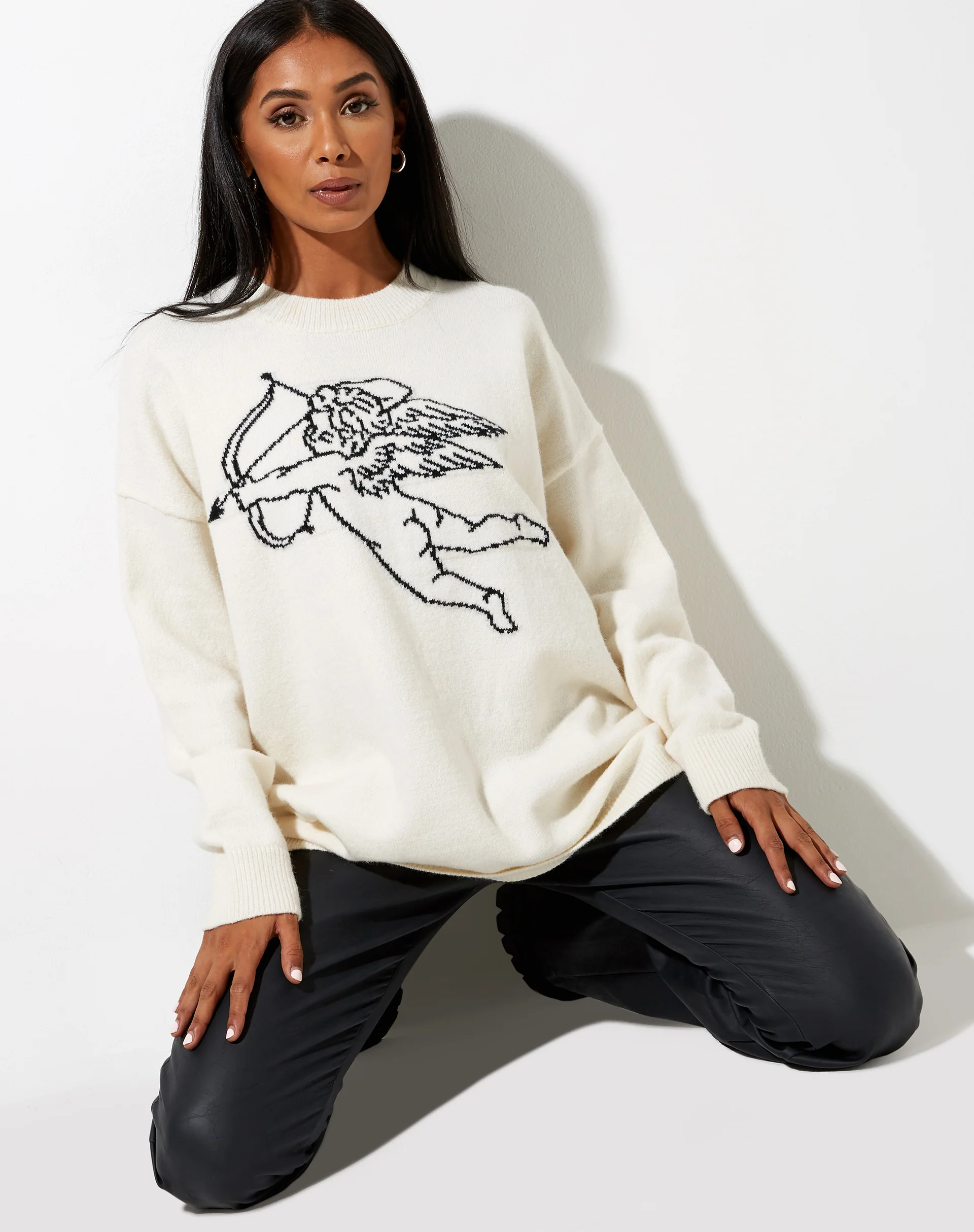 Lulees Jumper in Knit Ivory Cherub Black - Awmao