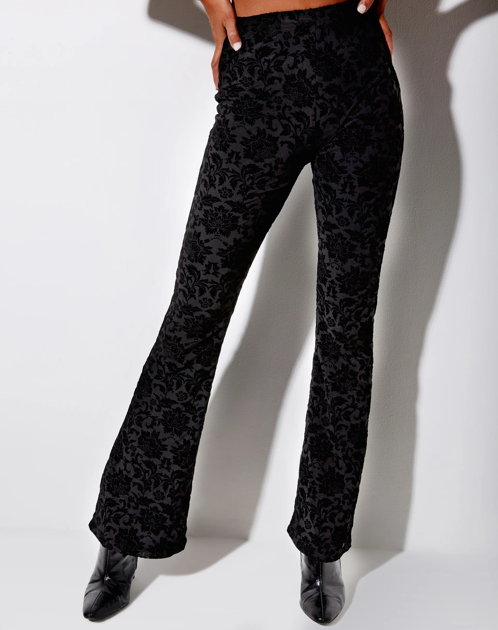 Jeevan Flare Trouser in Brocade Rose Flock Black - Awmao