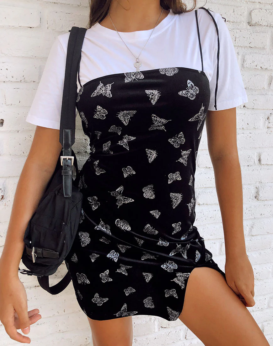 Verso Dress in Black with Glitter Butterfly - Awmao