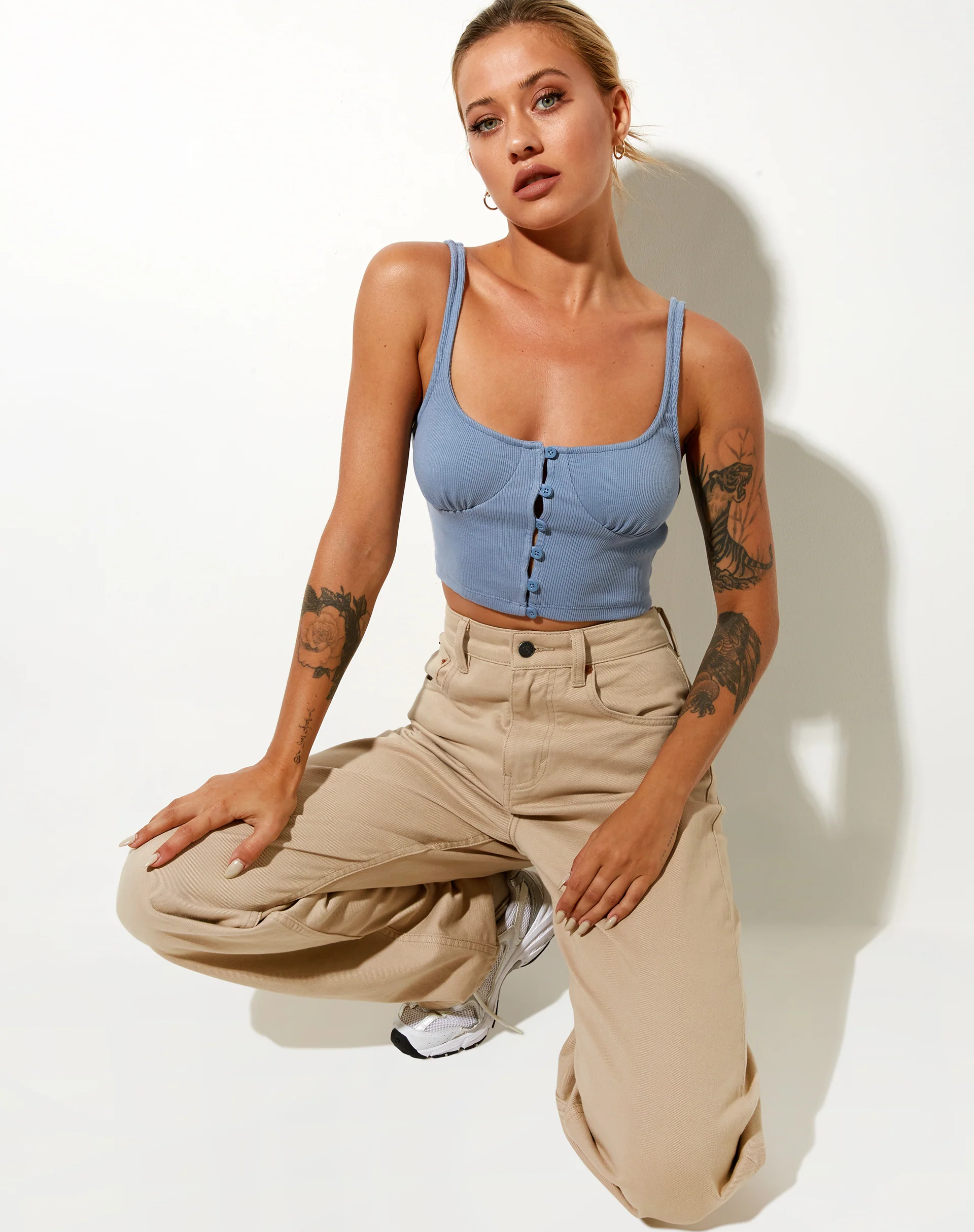 Darau Crop Top in Rib Powder Blue - Awmao
