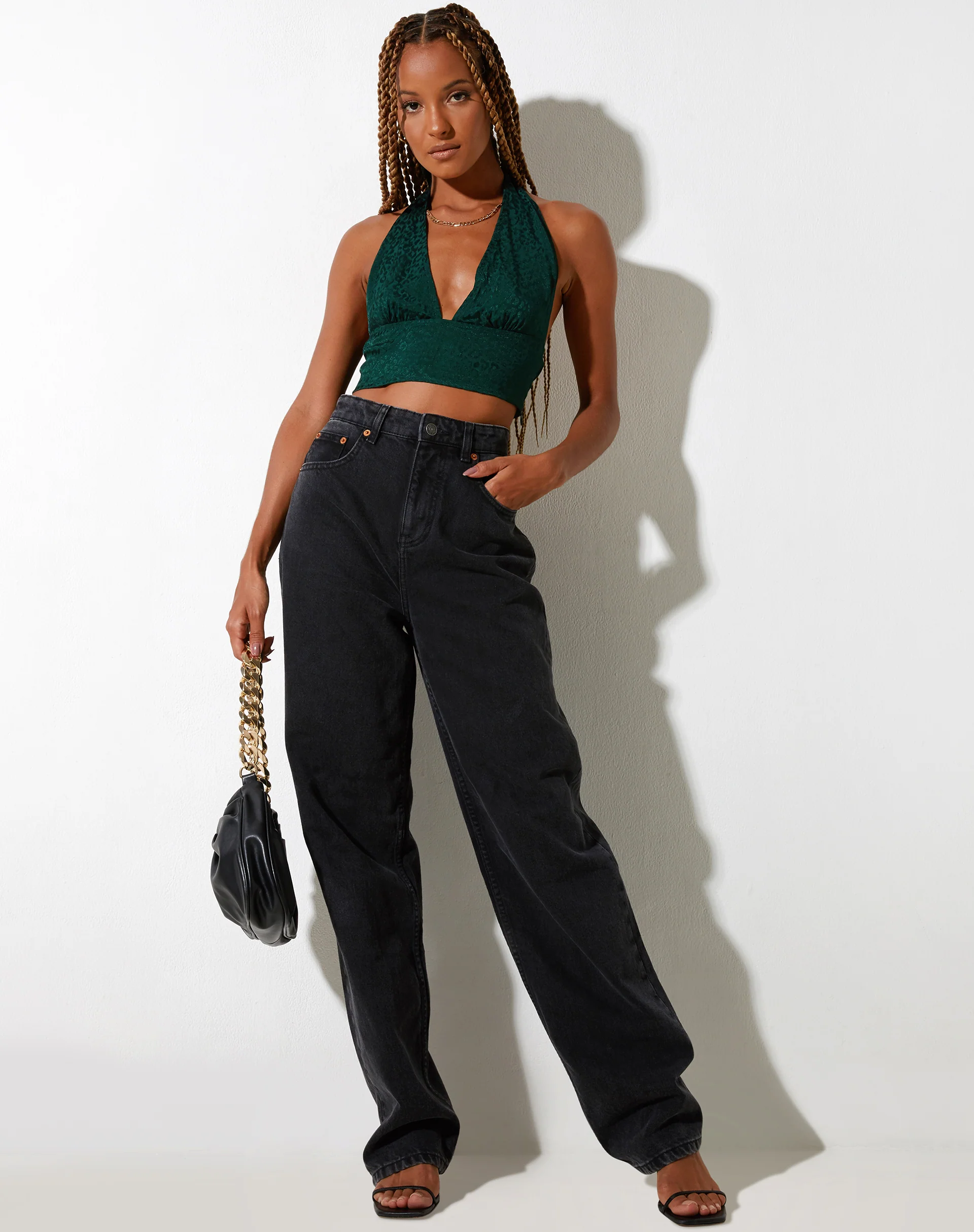 Nanda Crop Top in Satin Cheetah Forest Green - Awmao