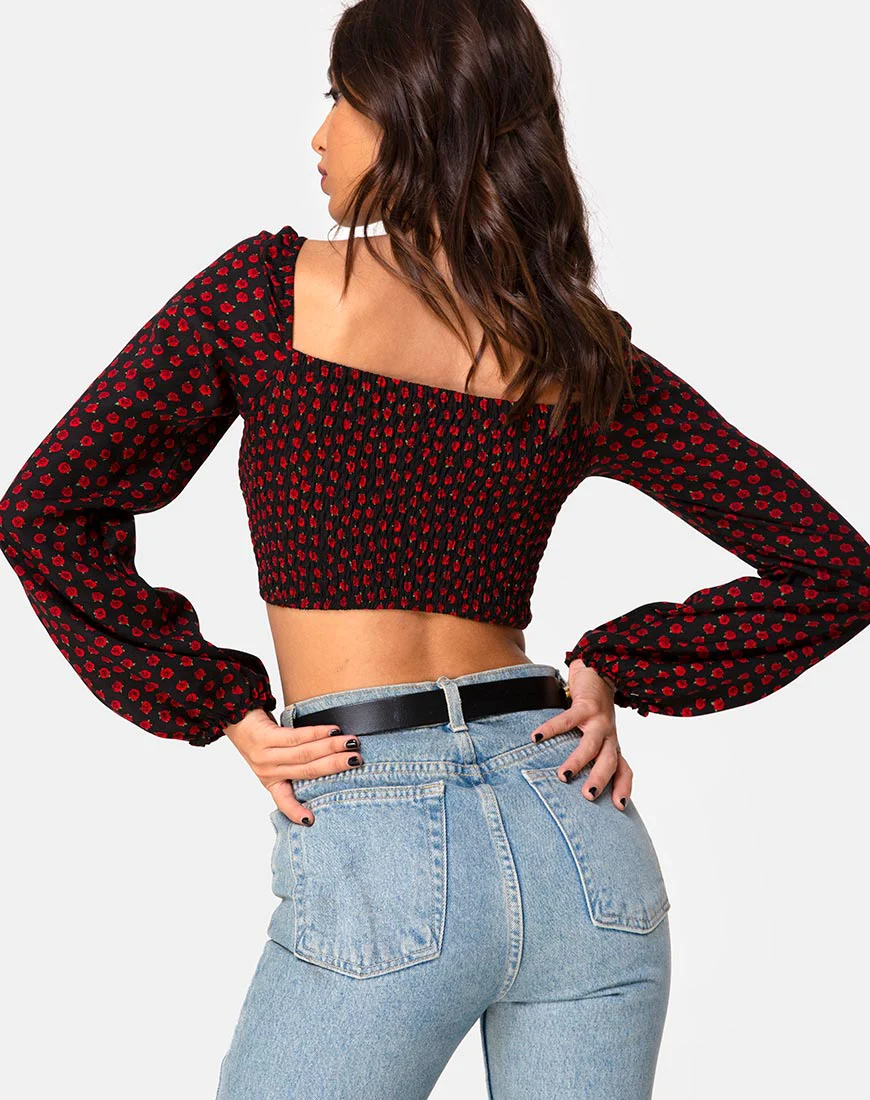 Elina Top in Dotty Rose Black - Awmao