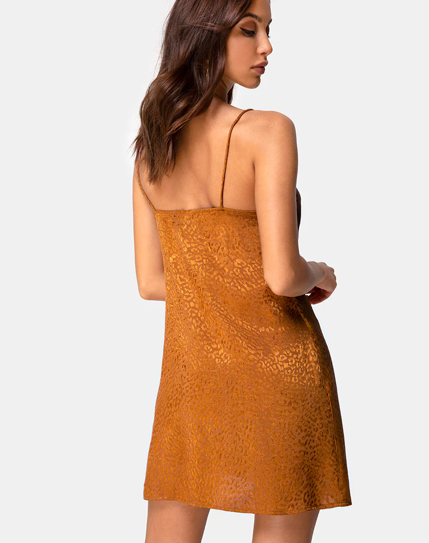 Ronina Dress in Gold Satin Cheetah - Awmao