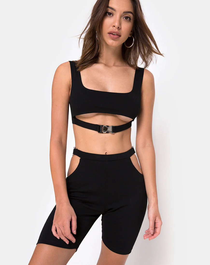 Sula Bike Short in Black with Silver Clips - Awmao