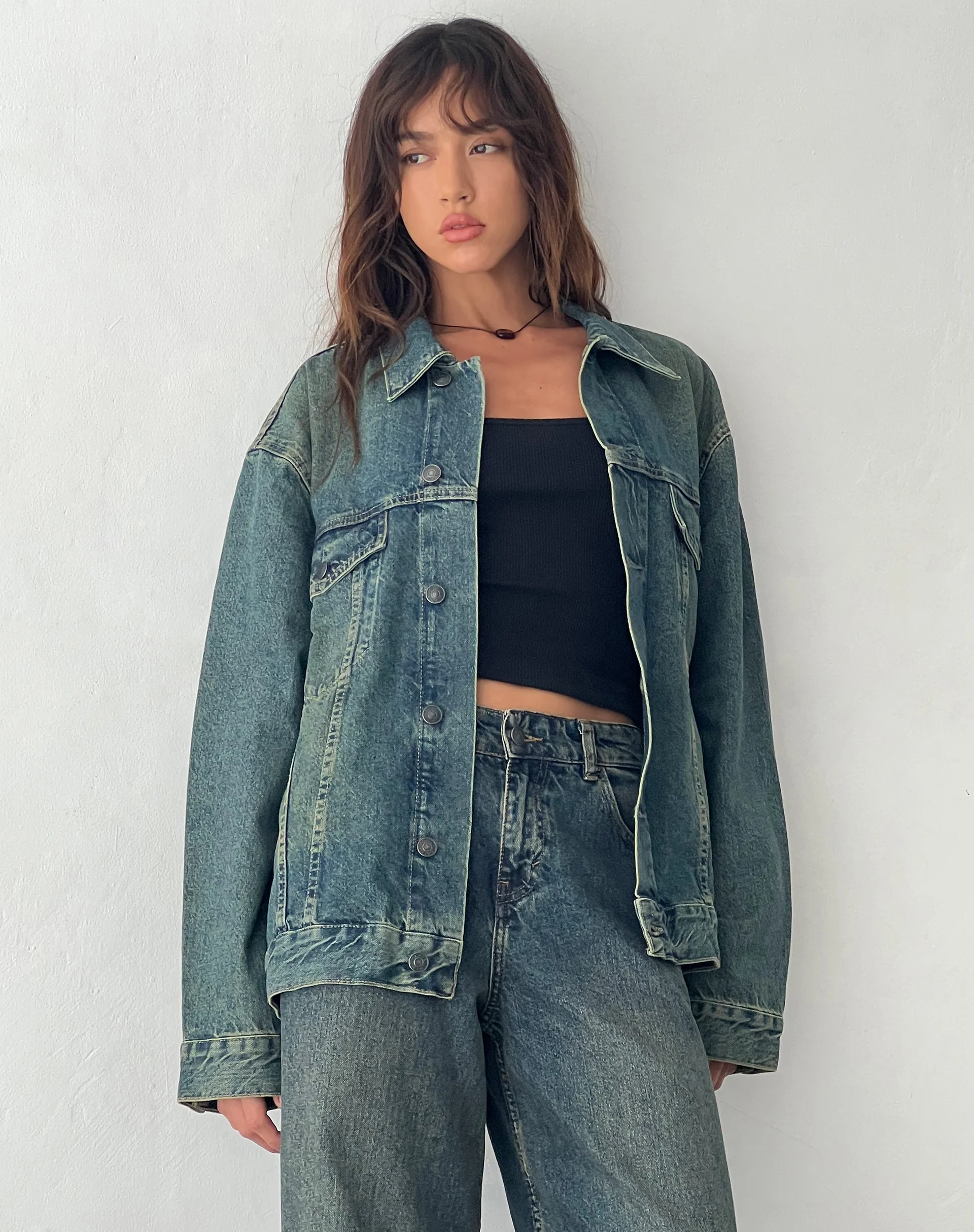 Oversized Denim Jacket in Brown Blue Acid - Awmao
