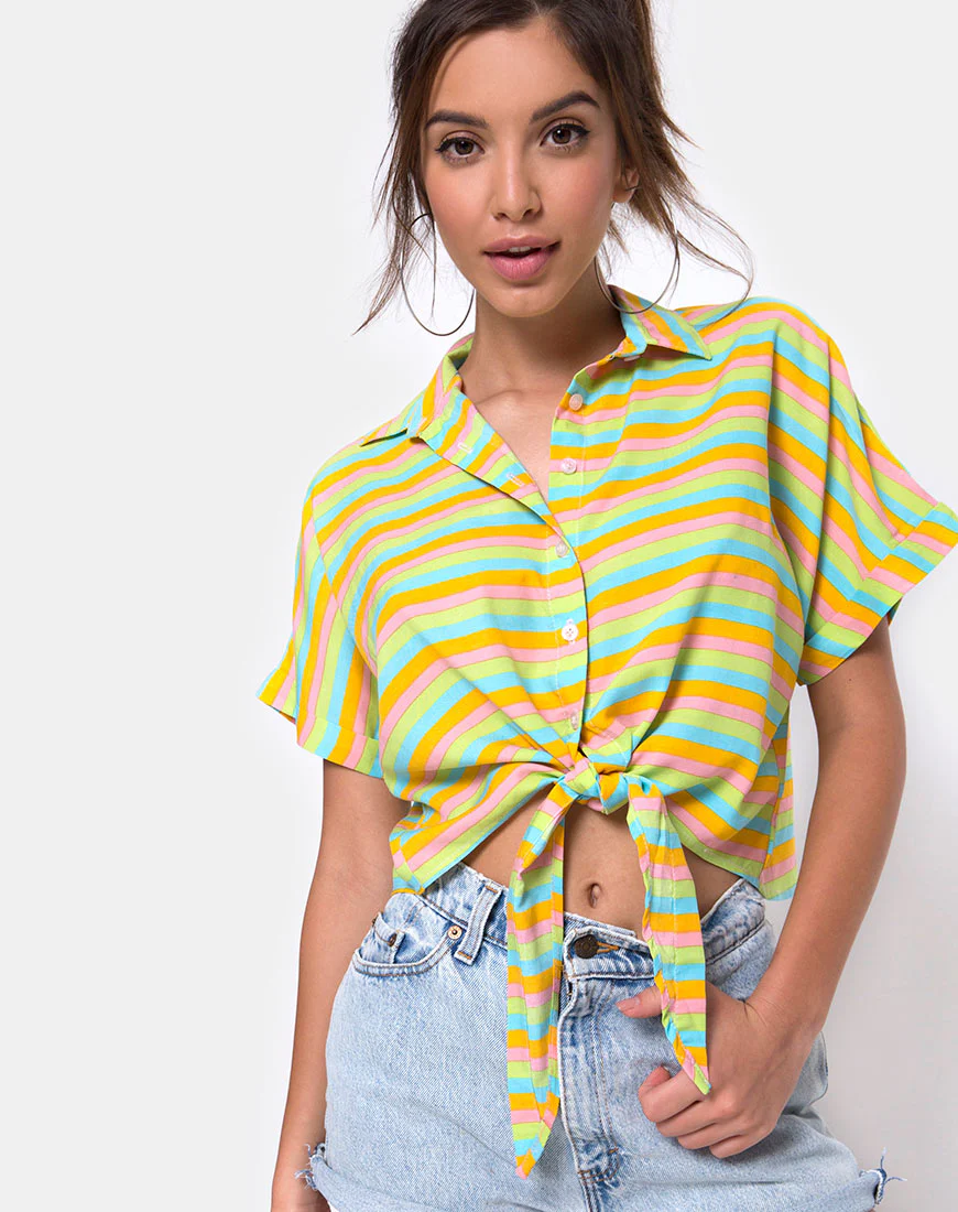 Gapo Tie Up Shirt in Sweet Stripe - Awmao