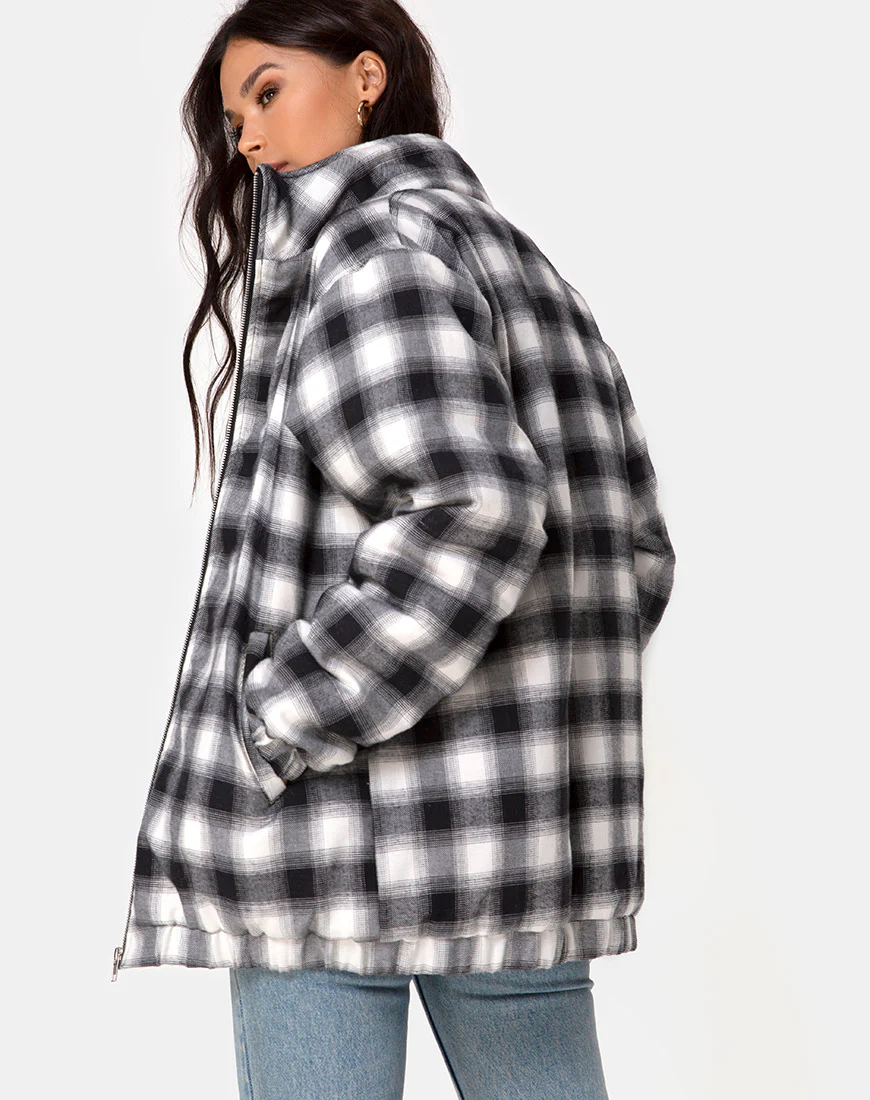 Raven Jacket in Plaid Black White - Awmao