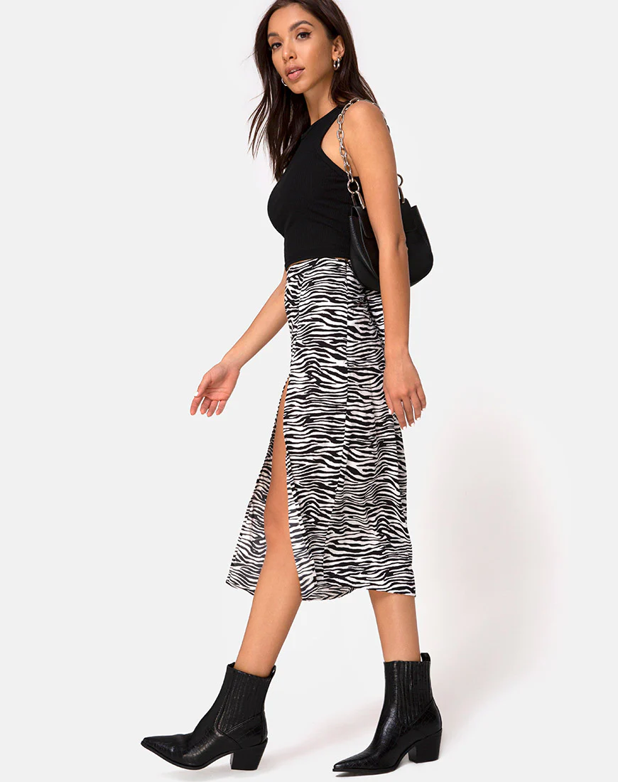 Saika Midi Skirt in Classic Zebra - Awmao
