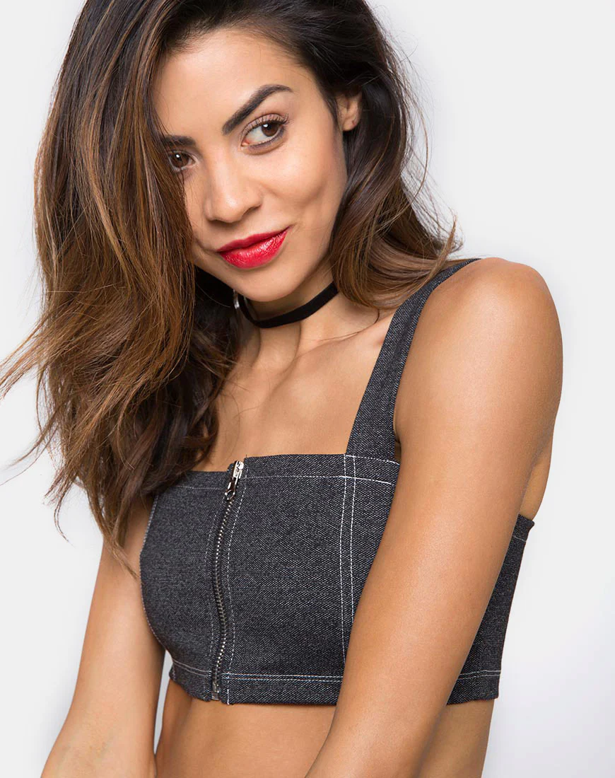 Fallon Crop Top in Denim Black - Awmao