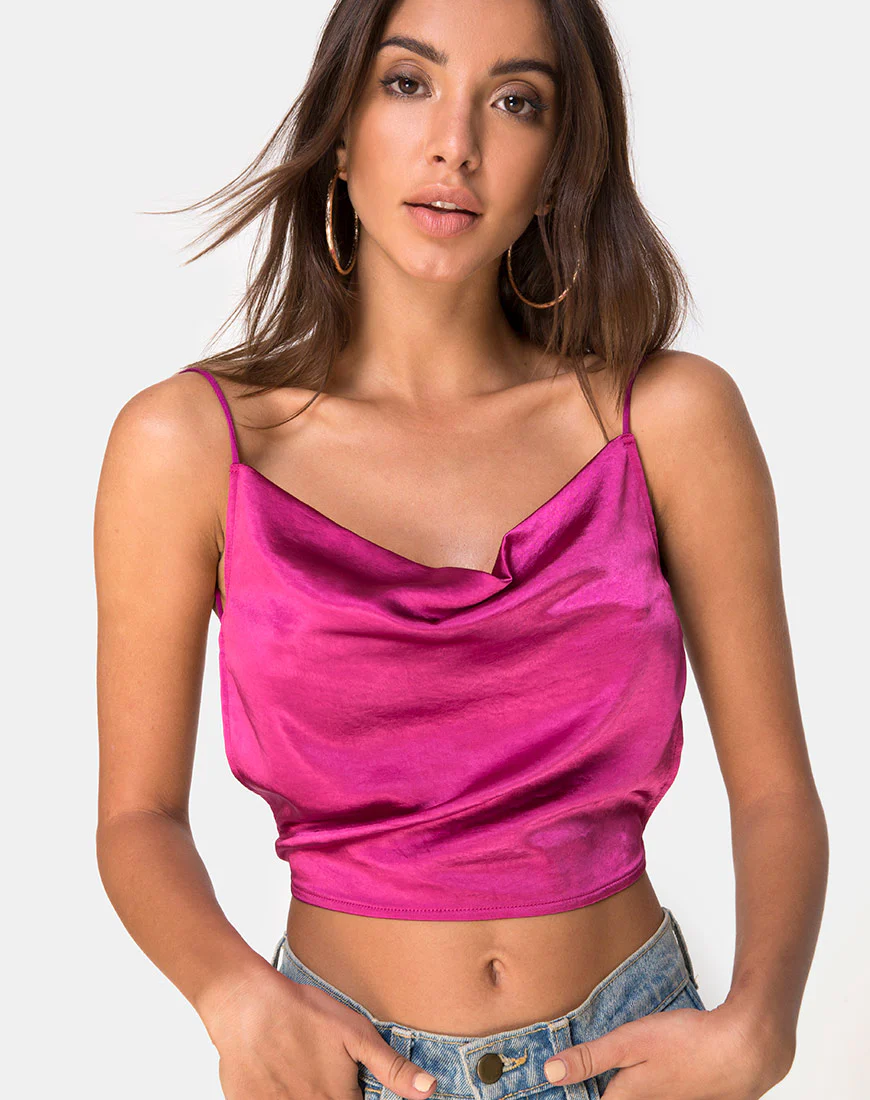Ning Top in Satin Magenta - Awmao