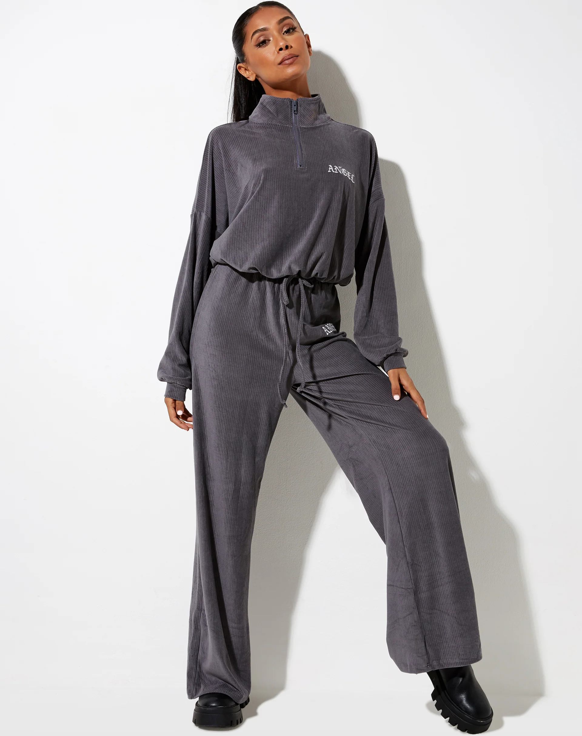 Obeli Trouser in Charcoal Grey 'Angel' Embro - Awmao