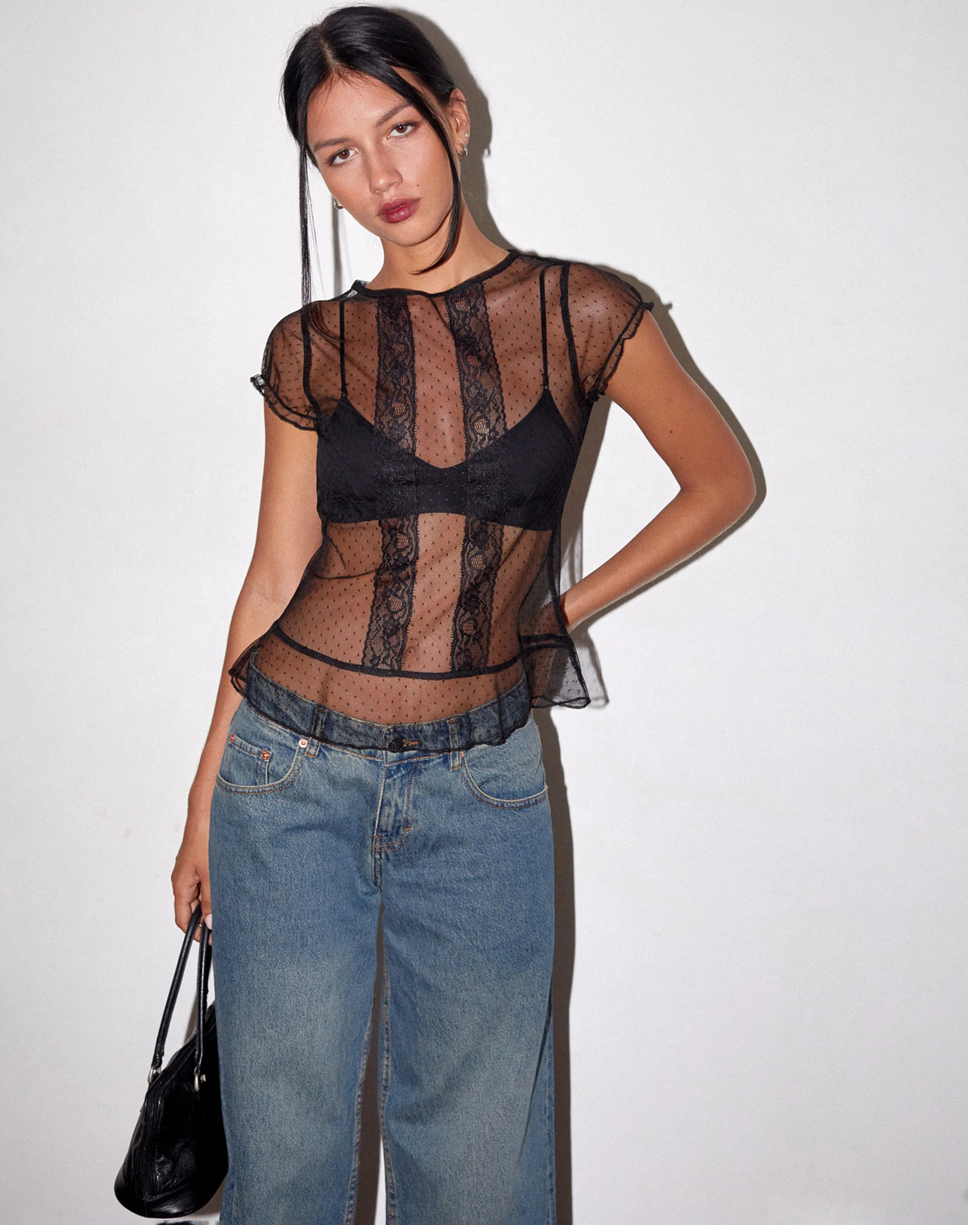Amrita Unlined Top in Dobby Mesh Black - Awmao