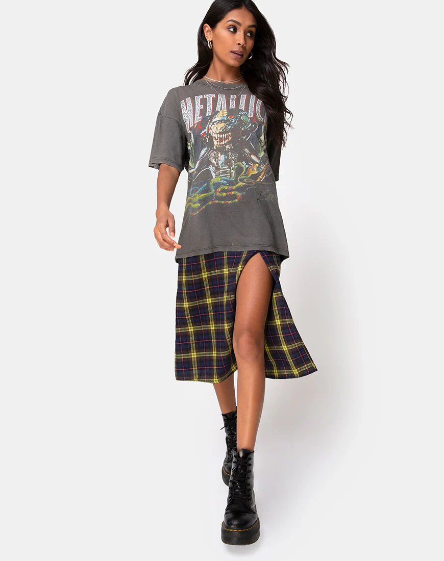 Saika Skirt in Plaid Brown Yellow Check - Awmao