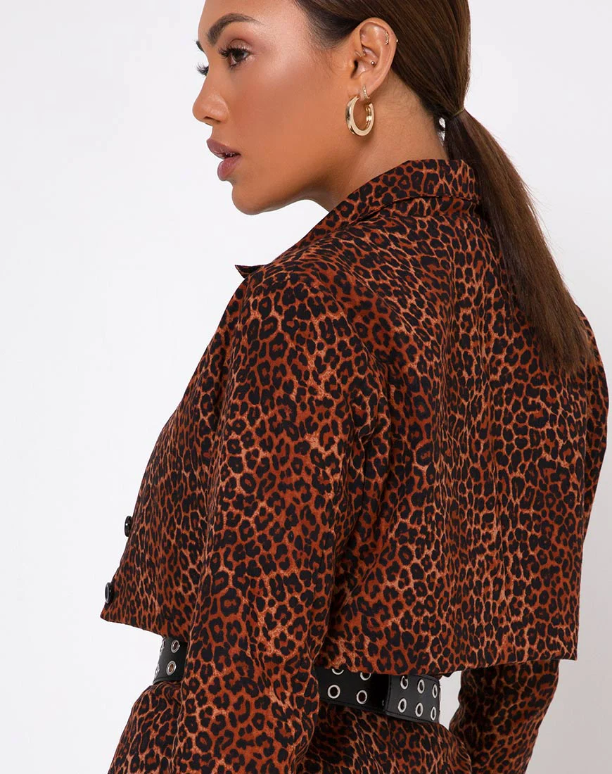 Noly Cropped Blazer in Ditsy Leopard Orange - Awmao