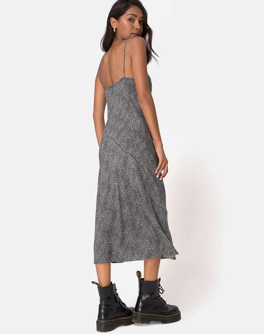 Julia Dress in Ditsy Leopard Grey - Awmao