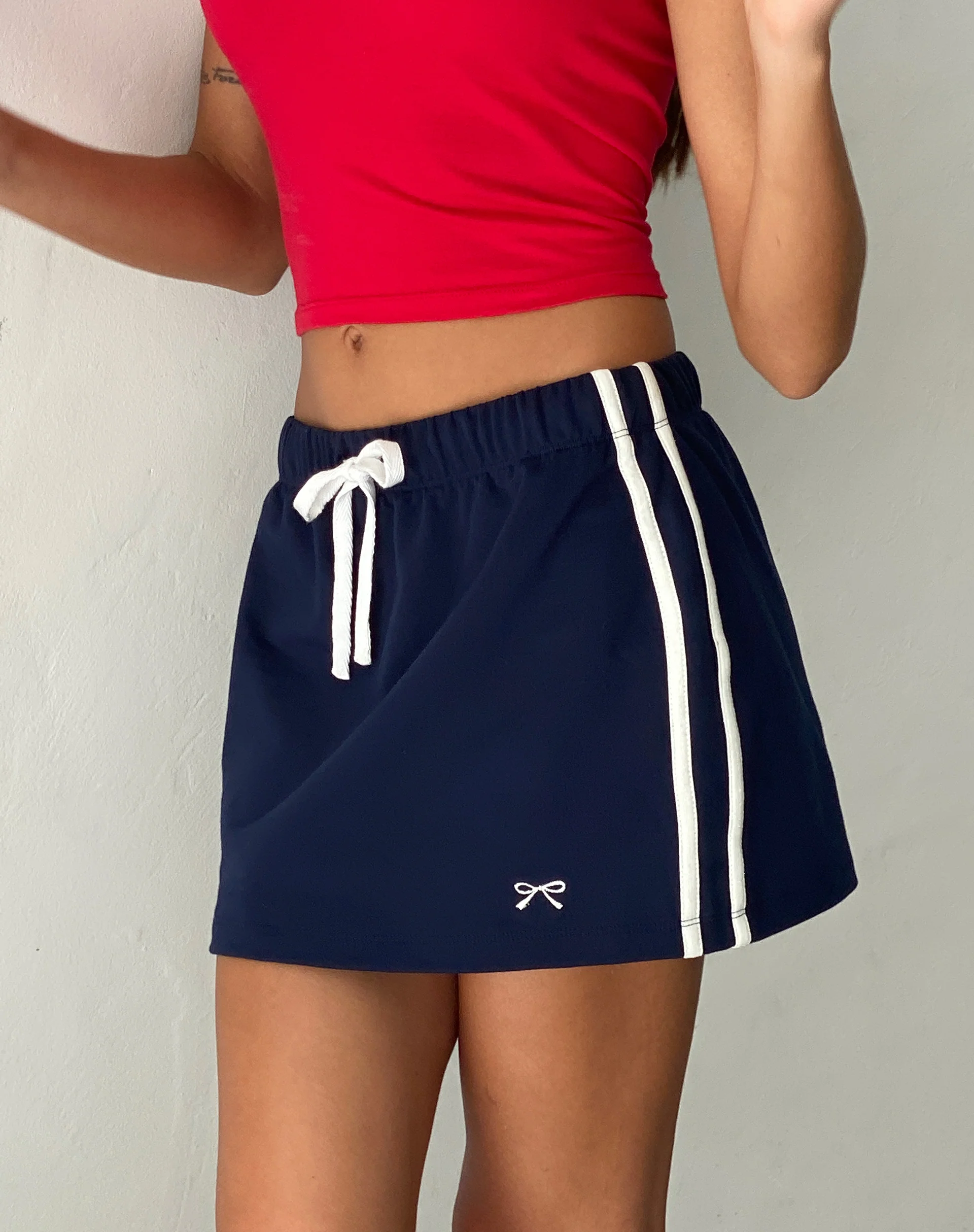 Dheca Mini Skirt in Navy with White Side Stripe - Awmao