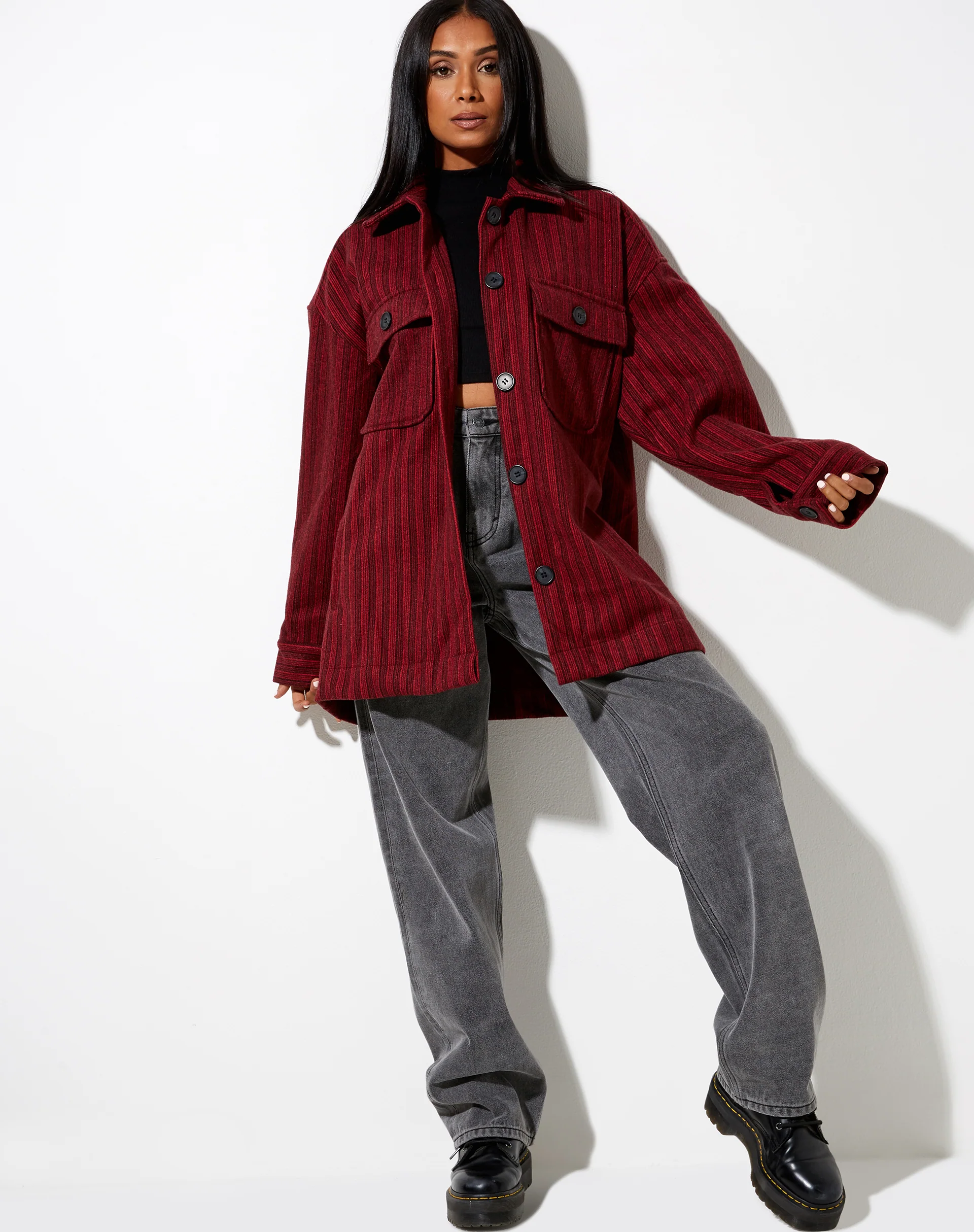Marcel Shirt in Stripe Black and Red - Awmao