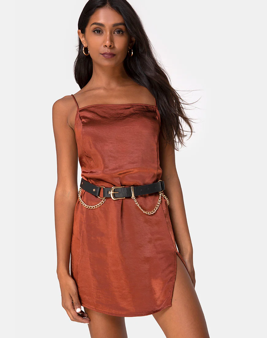 Datista Dress in Satin Dark Rust - Awmao