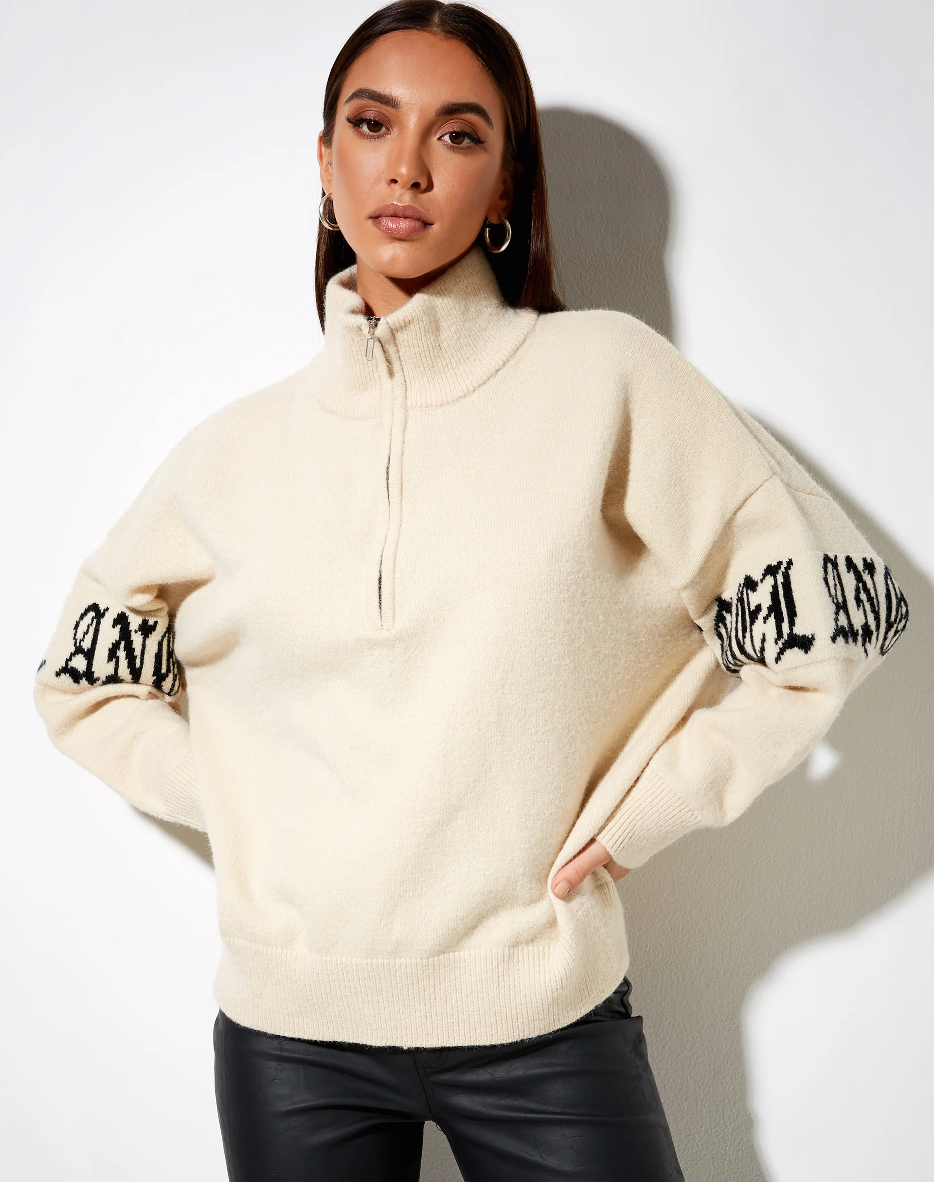 Tusca Sweatshirt in Stone with Angel on Sleeve - Awmao