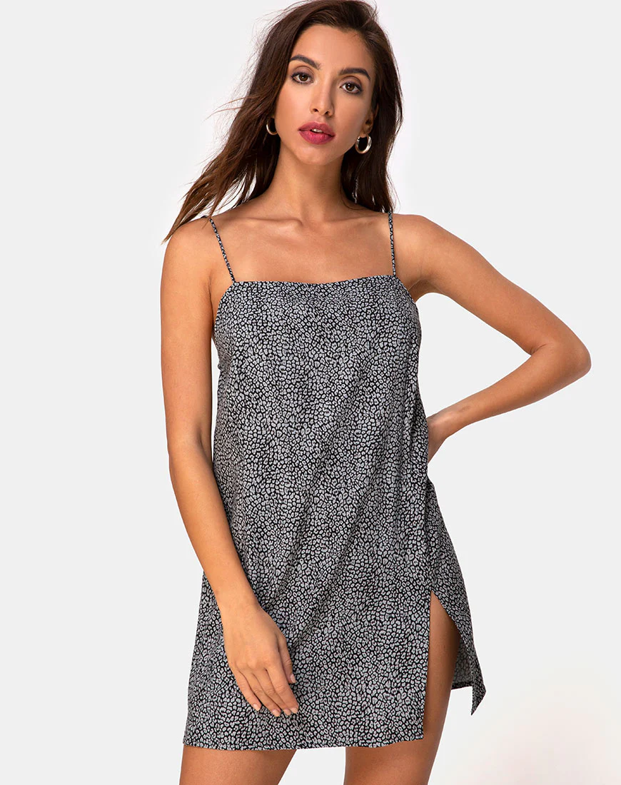 Datista Slip Dress in Ditsy Leopard Grey - Awmao