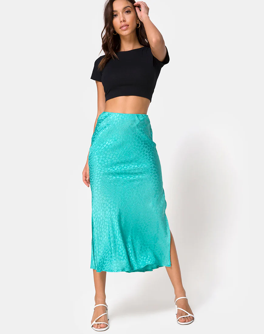 Tindra Skirt in Satin Ditsy Rose Blue - Awmao