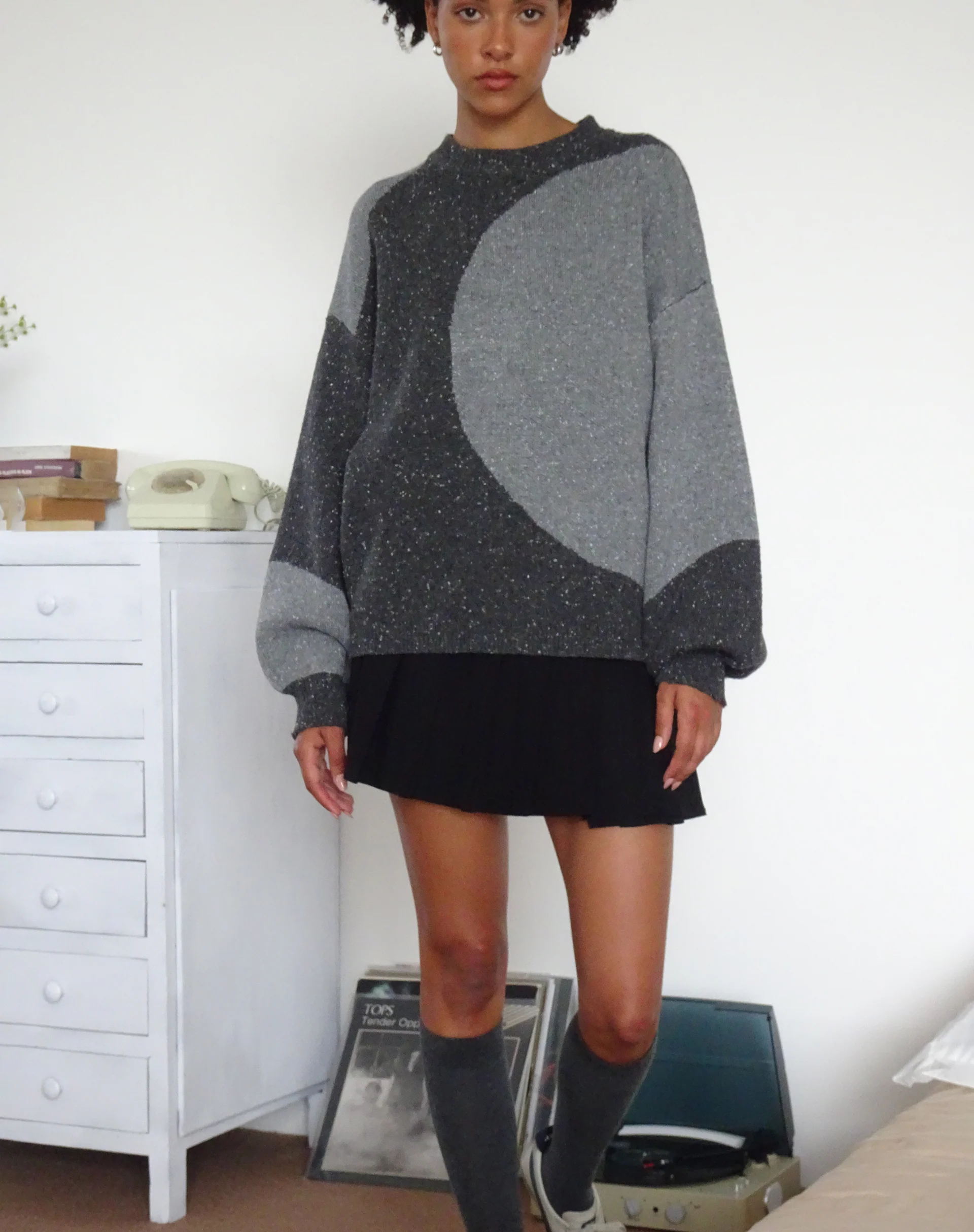 Namari Jumper in Black and Charcoal Mix Knit - Awmao