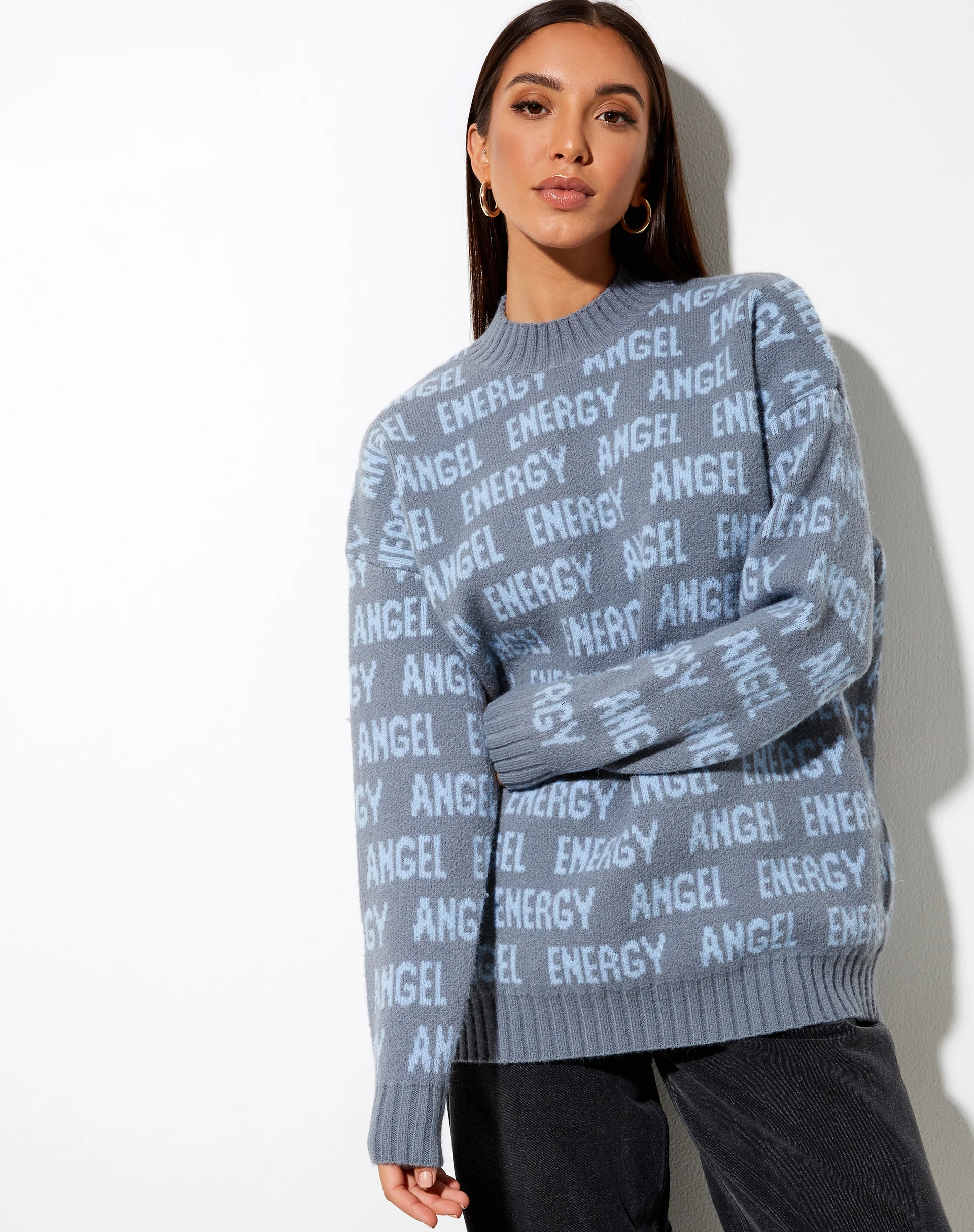 Iskov Jumper in Soft Grey and Powder Blue Angel Energy - Awmao