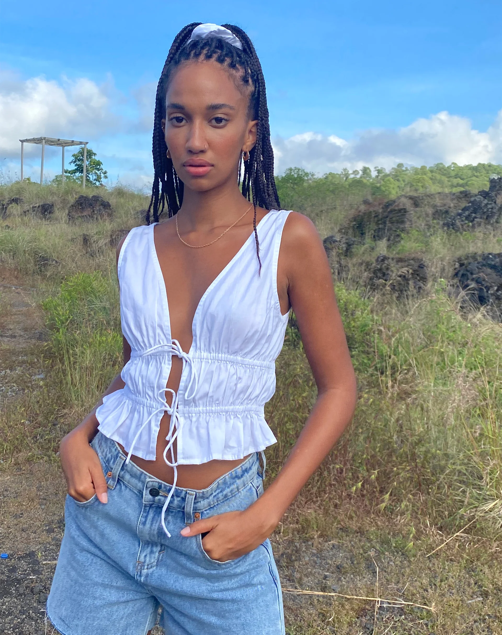 Kayson Crop Top in White - Awmao