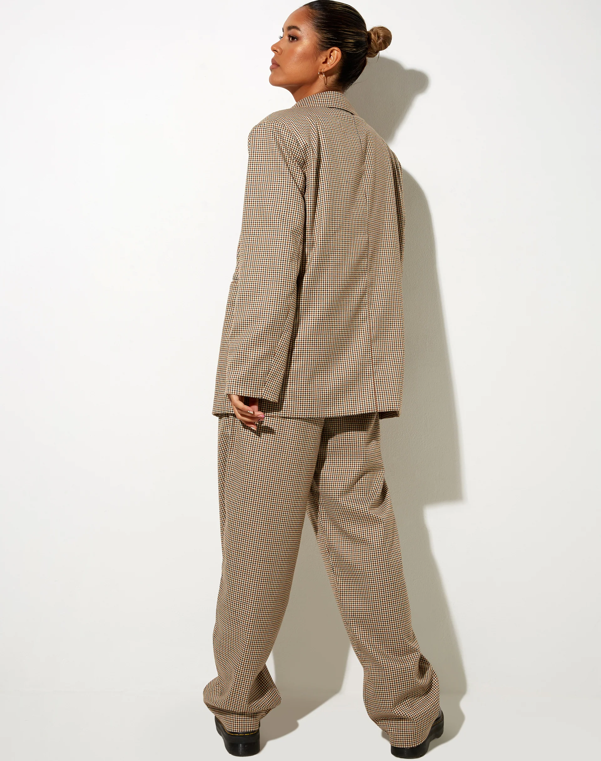 Sakila Trouser in Small Check Brown - Awmao