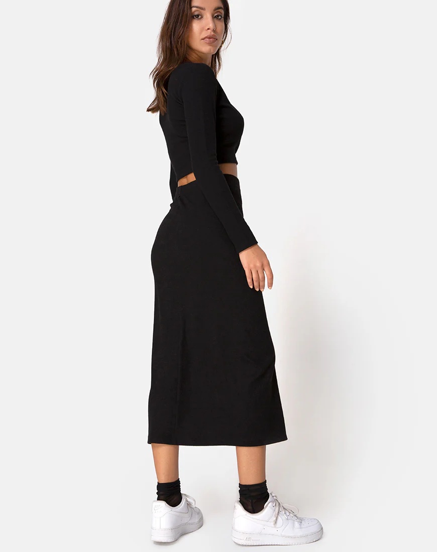 Bobbin Midi Skirt in Black Rib - Awmao
