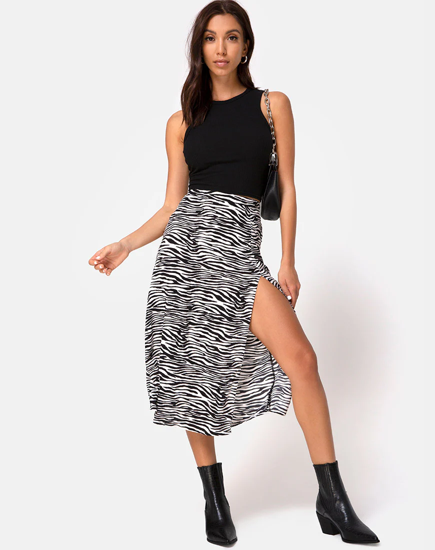Saika Midi Skirt in Classic Zebra - Awmao