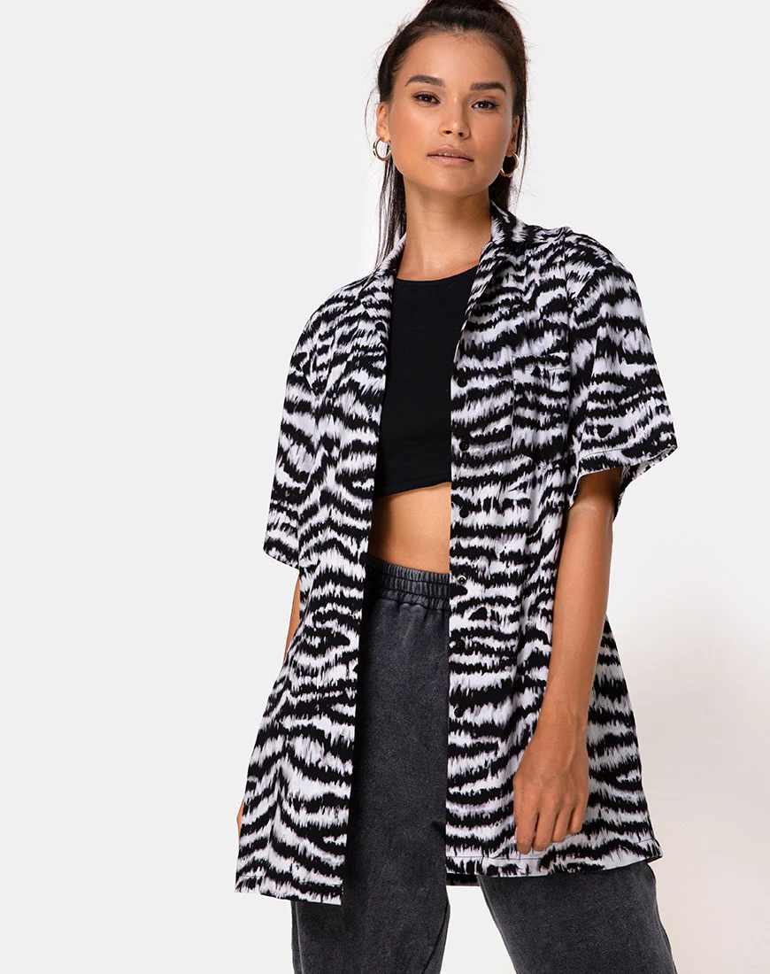 Fresia Mini Dress in Animal Drip Grey - Awmao