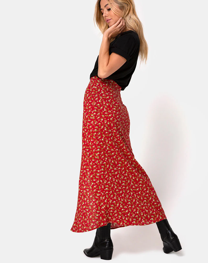 Rima Skirt in Falling For You Floral Red - Awmao