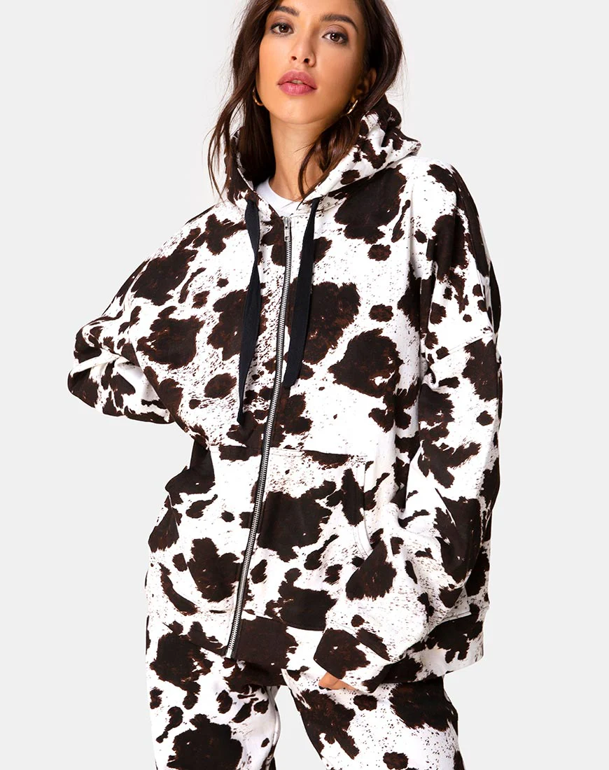 Hollack Zip Hoody in Cow Hide Brown/White - Awmao