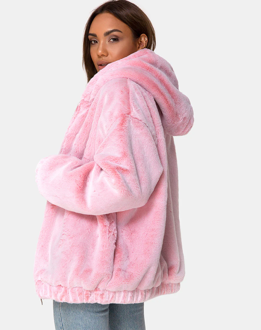 Emerson Jacket in Faux Fur Pink - Awmao