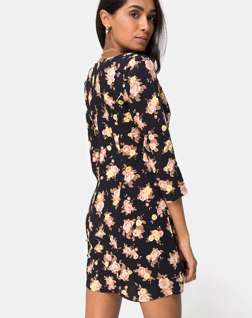 Camosa Swing Dress in Antique Rose Black - Awmao