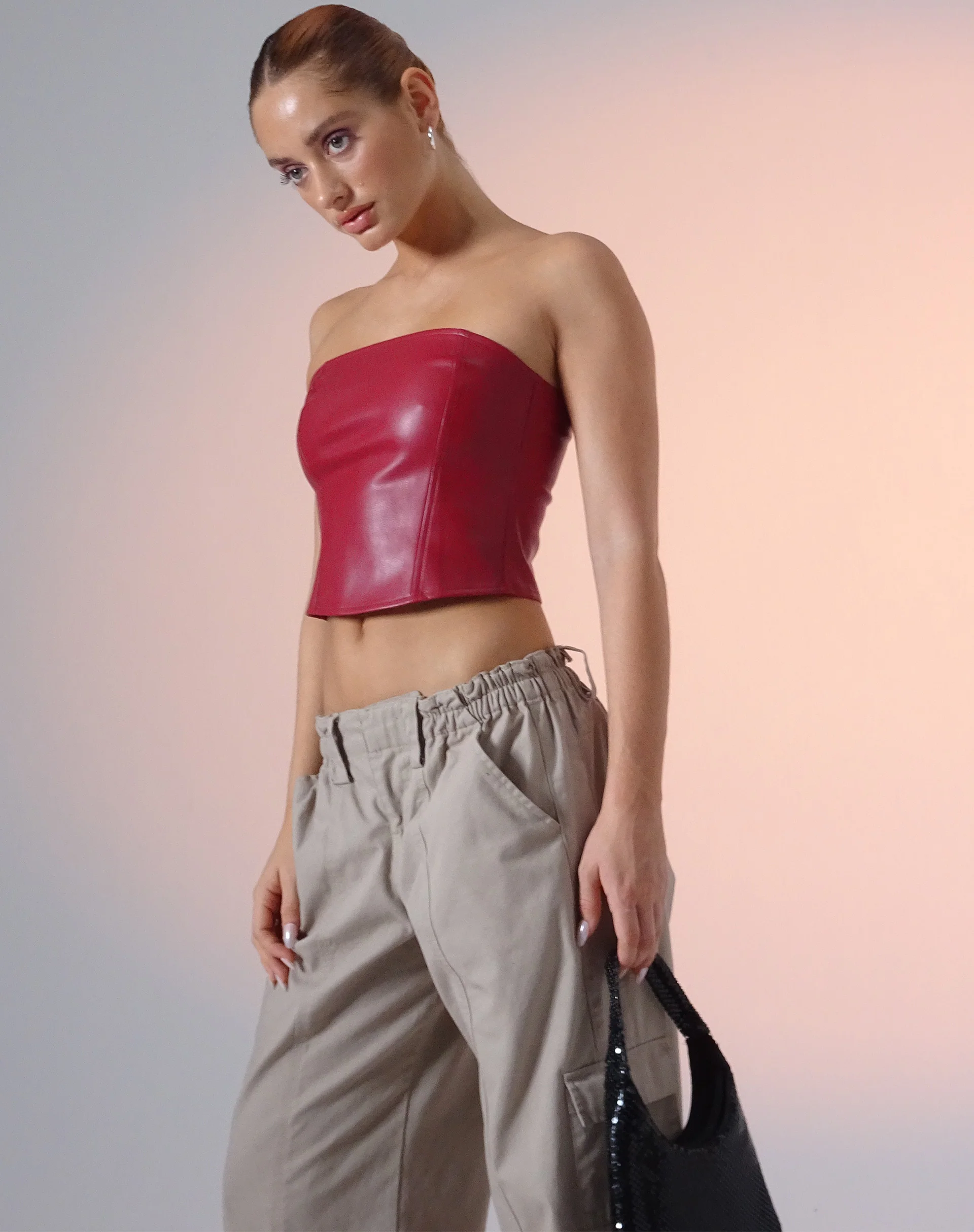 Dena Corset Top in PU Blood Red - Awmao
