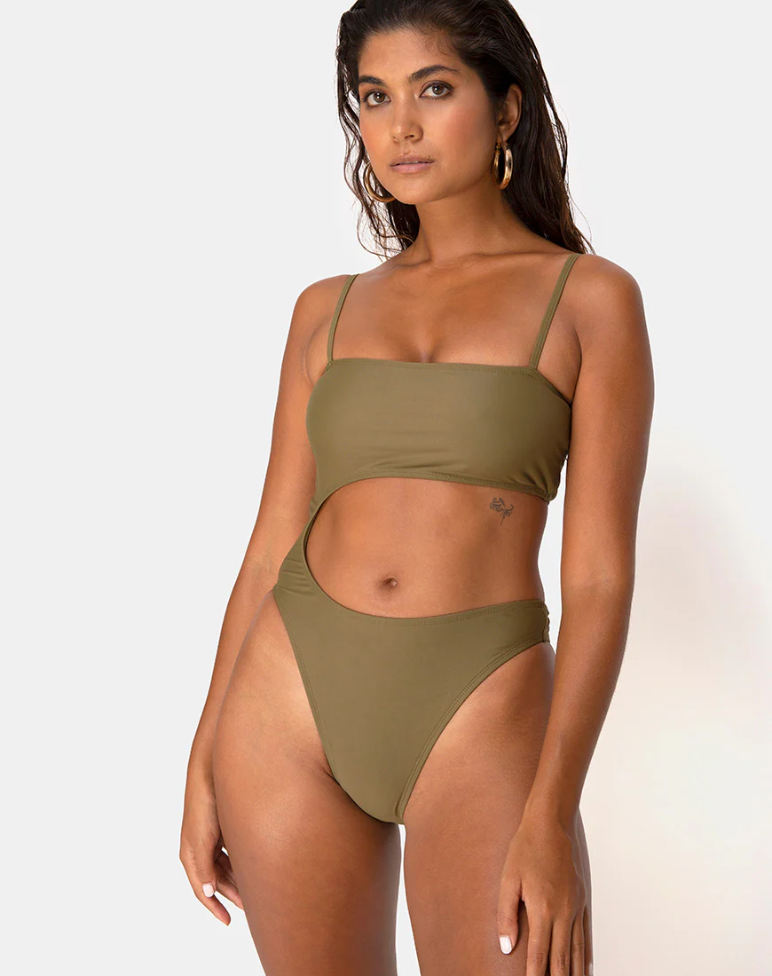 Zamia Swimsuit in Matte Khaki - Awmao