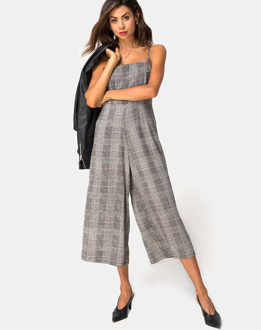 Achem Culotte Jumpsuit in Charles Check Grey - Awmao