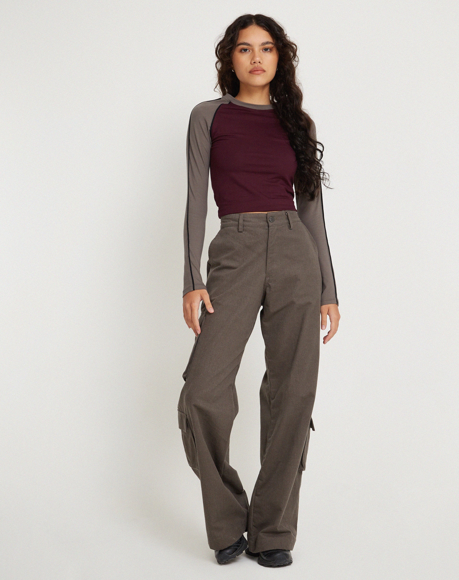 Sachiel Long Sleeve Top in Oxblood Cloudburst Black - Awmao