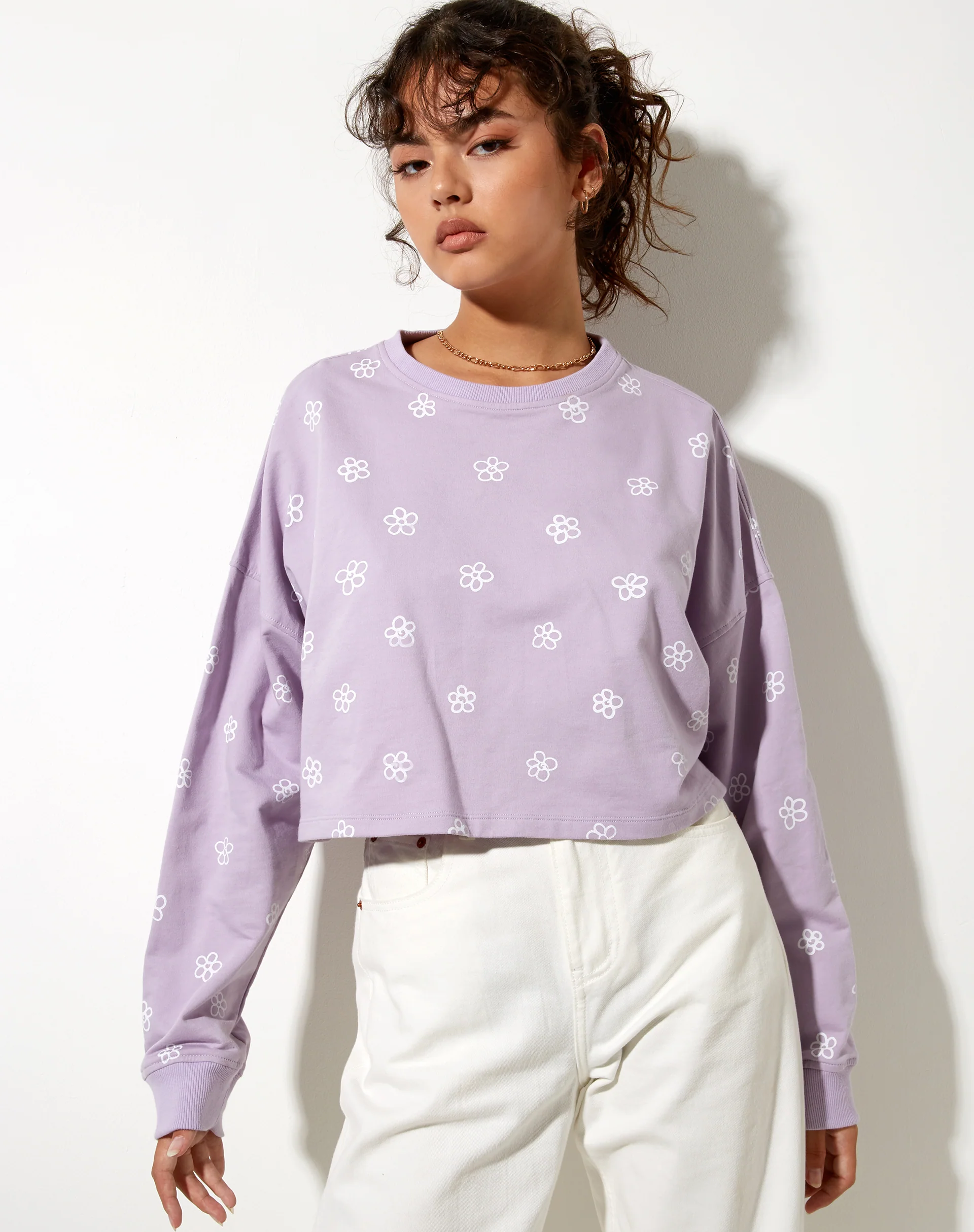 Fawly Crop Top in Small Graffiti Flower Lilac - Awmao