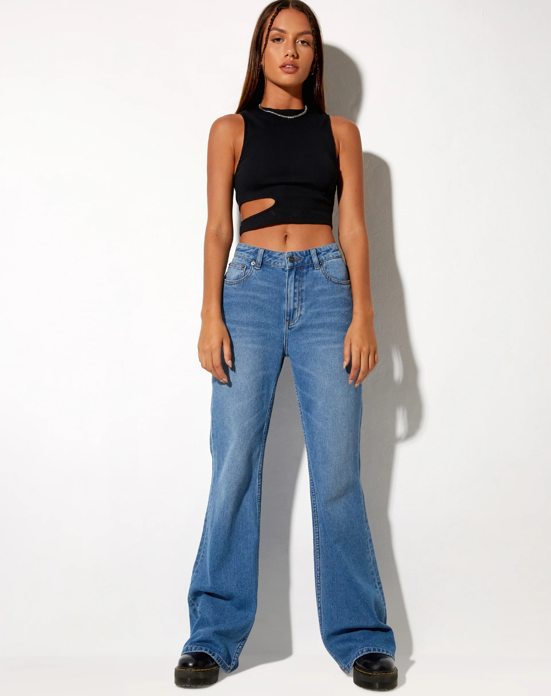 Low Slung Jeans in Blue Wash - Awmao