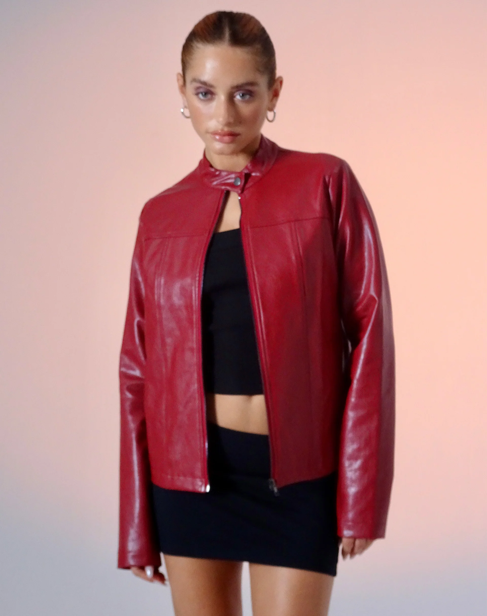 Olivia Jacket in PU Blood Red - Awmao