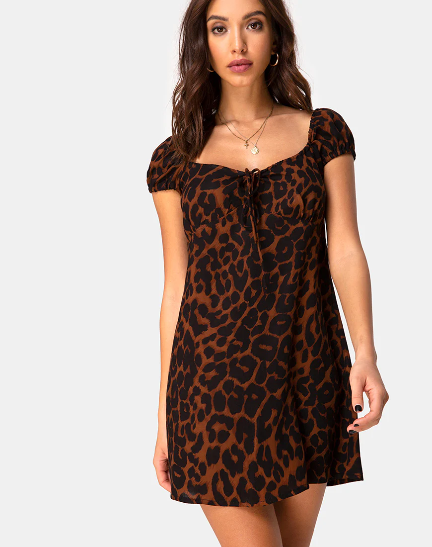 Gaval Mini Dress in Oversized Jaguar Brown - Awmao