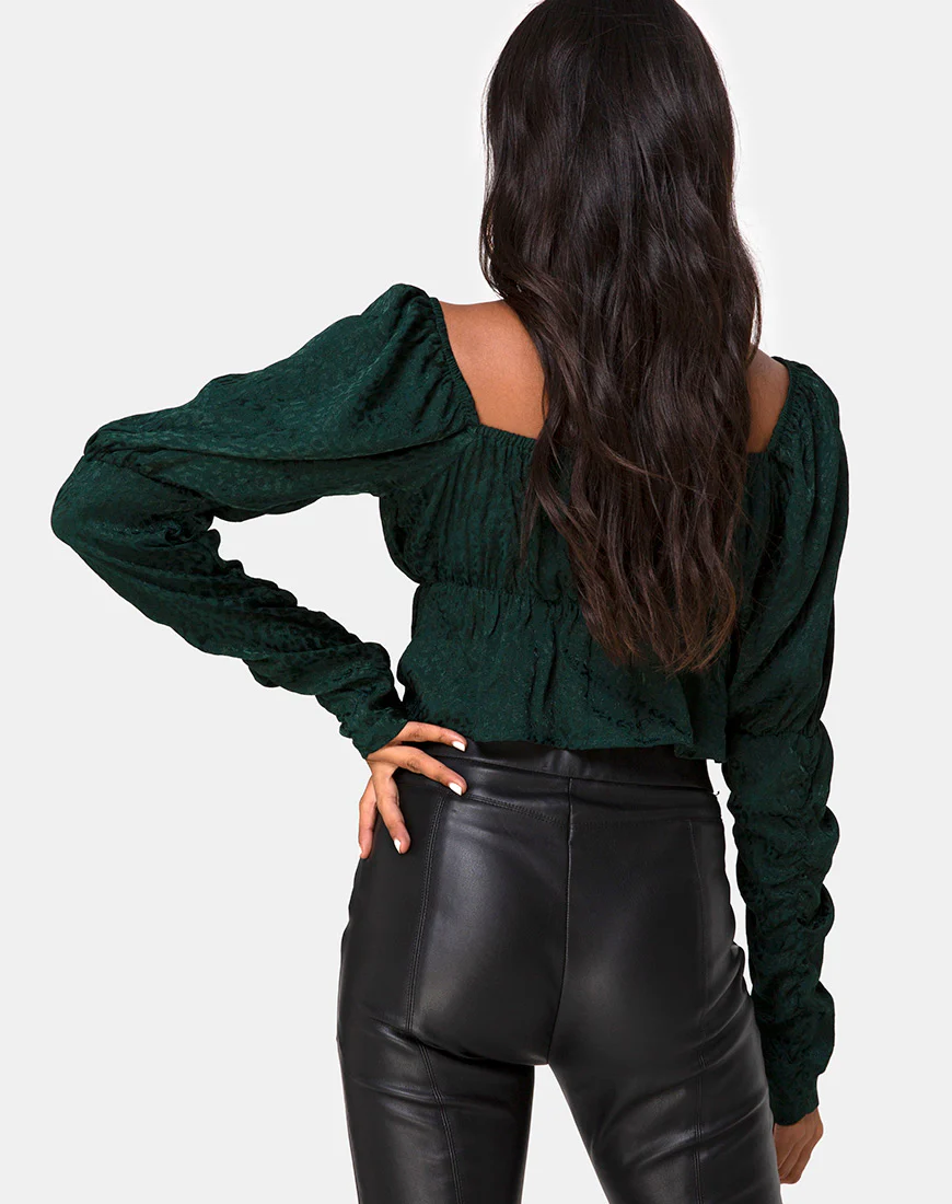 Piery Top in Satin Cheetah Forest Green - Awmao