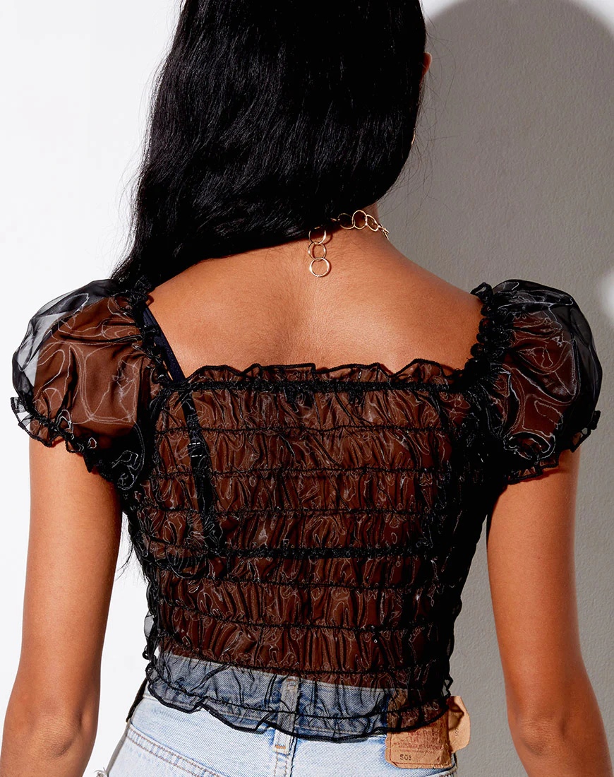 Marilla Crop Top in Black Organza - Awmao