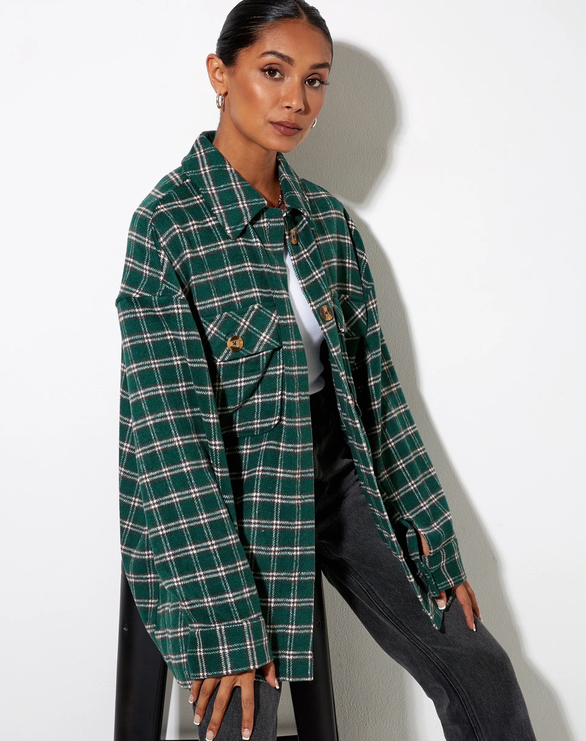 Marcel Shirt in Check Black and Green - Awmao